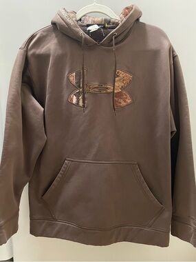 Under Armour Storm Pullover Hoodie Men's Large L Brown Camo Big Logo Loose Fit